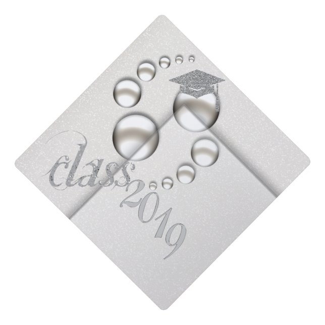 Cool Elegant Silver Glitter,Class 2019 Graduation Cap Topper (Front)