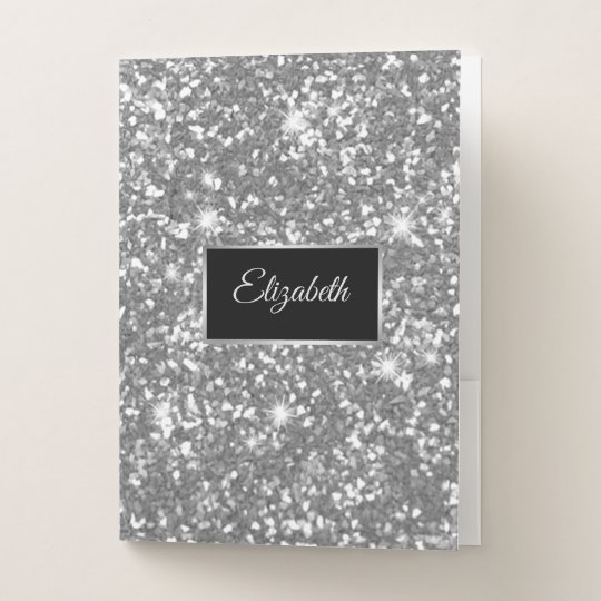Cool Elegant Silver Glitter , Frame, Personalized Pocket Folder