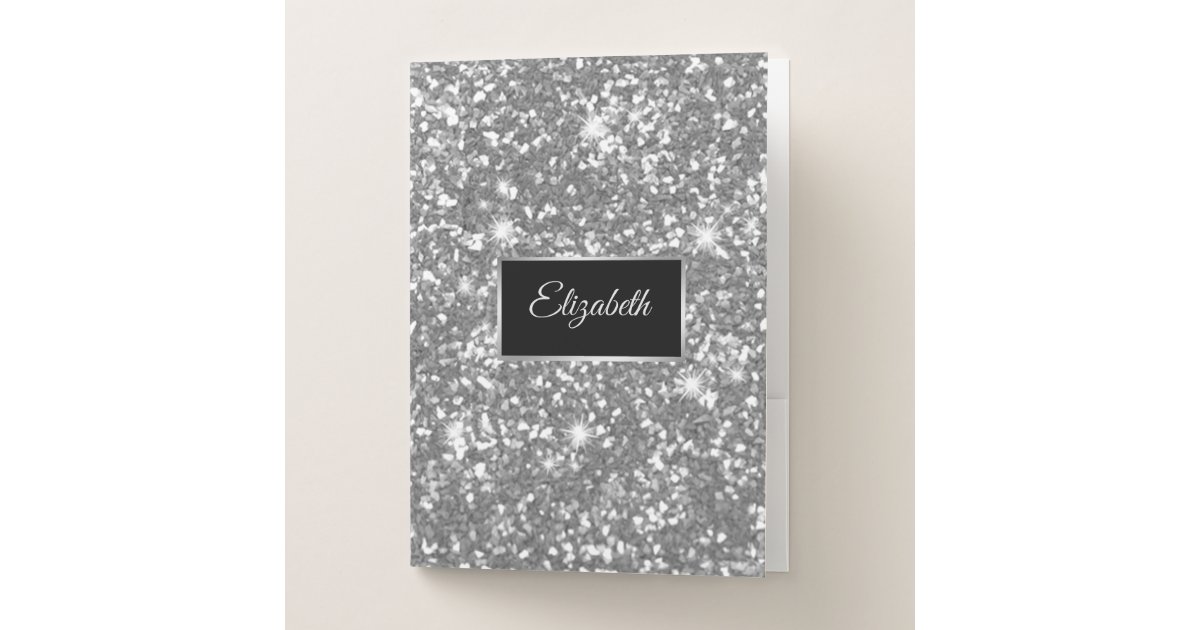 Cool Elegant Silver Glitter , Frame, Personalized Pocket Folder Zazzle