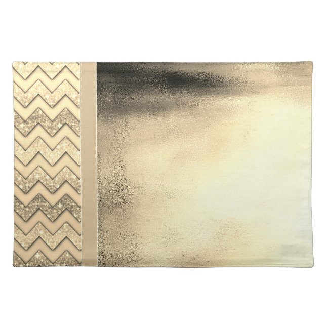 Cool Elegant Trendy Chevron Gold Glitter Cloth Placemat (Front)