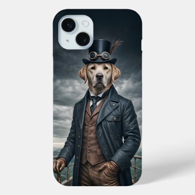 Cool Elegant Victorian Steampunk Labrador Dog Art iPhone 15 Plus Case