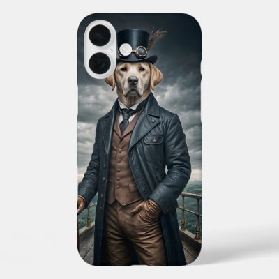 Cool Elegant Victorian Steampunk Labrador Dog Art iPhone 16 Plus Case
