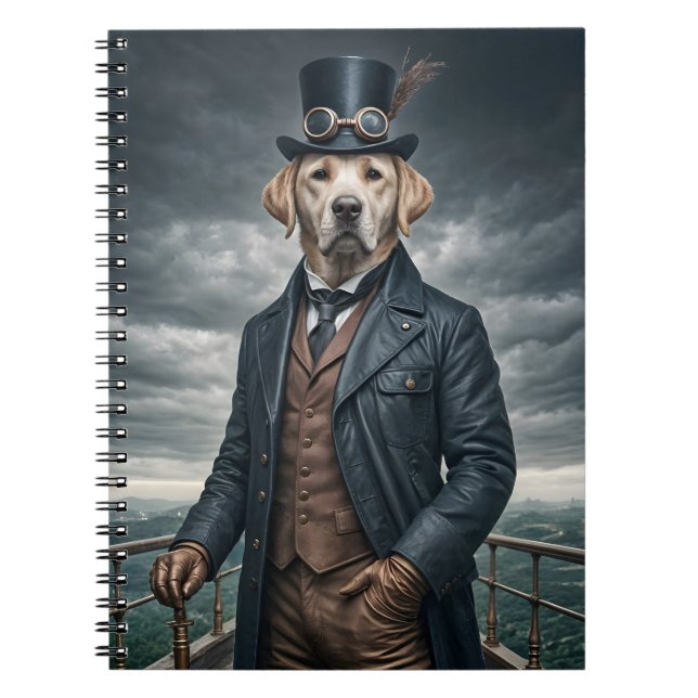 Cool Elegant Victorian Steampunk Labrador Dog Art Notebook (Front)