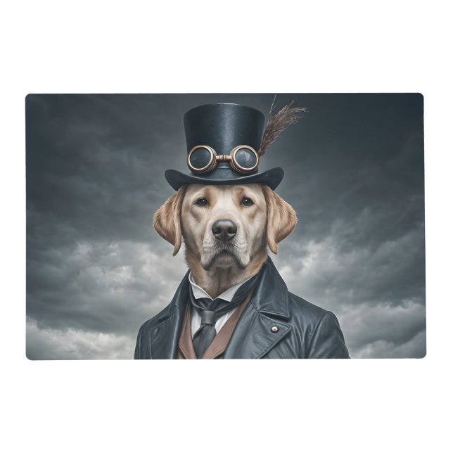 Cool Elegant Victorian Steampunk Labrador Dog Art Placemat (Front)