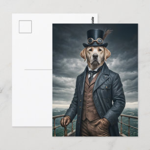 Cool Elegant Victorian Steampunk Labrador Dog Art Postcard