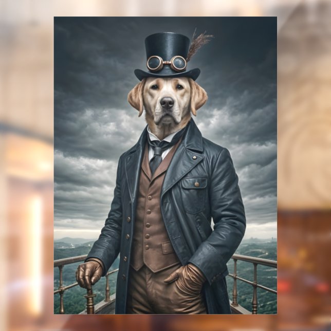 Cool Elegant Victorian Steampunk Labrador Dog Art Window Cling (Sheet 2)
