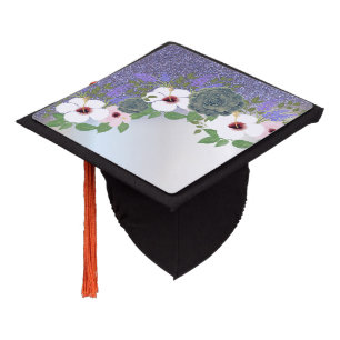 Cool Elegant Violet Glitter , Floral Graduate Graduation Cap Topper