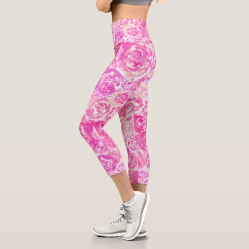 Cool Elegant Watercolor Abstract Pink Roses Capri Leggings