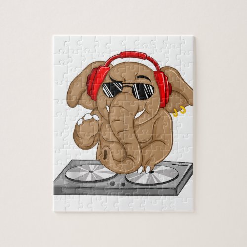 cool elephant dj   party animal music mixer lover  jigsaw puzzle