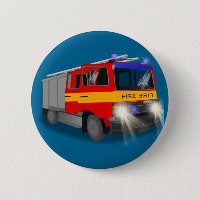Cool Emergency Fire Engine Cartoon Design for Kids Button (Front)