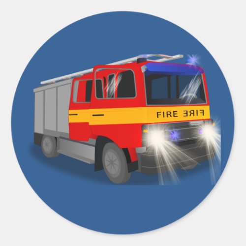 Cool Emergency Fire Engine Cartoon Design for Kids Classic Round Sticker