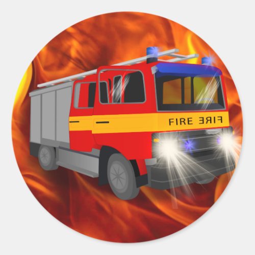 Cool Emergency Fire Engine Cartoon Design for Kids Classic Round Sticker