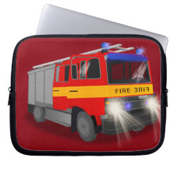 Cool Emergency Fire Engine Cartoon Design for Kids Laptop Sleeve