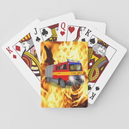 Cool Emergency Fire Engine Cartoon Design for Kids Playing Cards