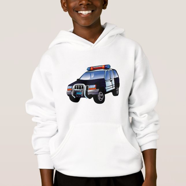 Cool Emergency Police Car Cartoon Design for Kids Hoodie (Front)