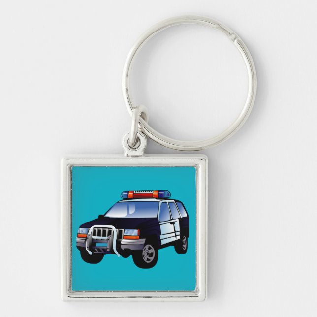 Cool Emergency Police Car Cartoon Design for Kids Keychain (Front)