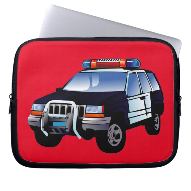 Cool Emergency Police Car Cartoon Design for Kids Laptop Sleeve (Front)