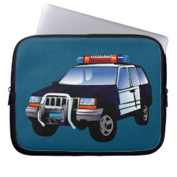 Cool Emergency Police Car Cartoon Design for Kids Laptop Sleeve