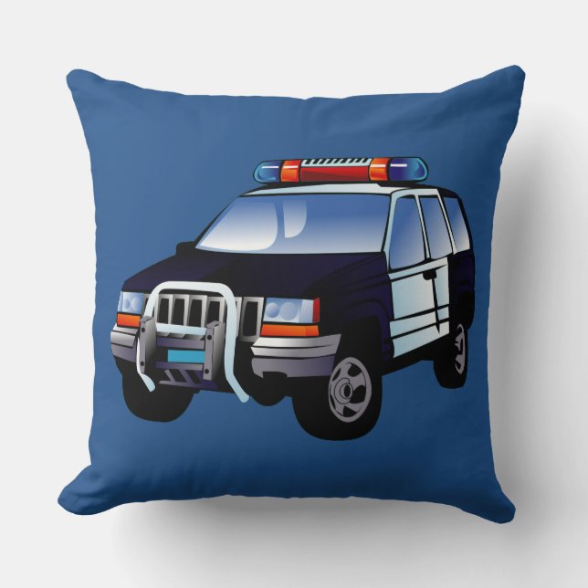 Cool Emergency Police Car Cartoon Design for Kids Throw Pillow (Front)