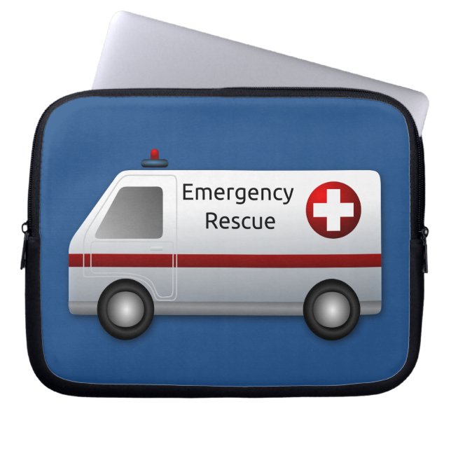 Cool Emergency Rescue Ambulance Cartoon Design Laptop Sleeve (Front)