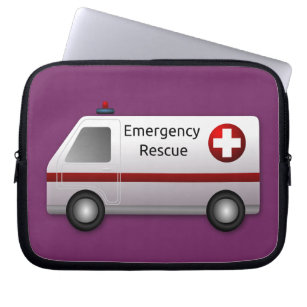 Cool Emergency Rescue Ambulance Cartoon Design Laptop Sleeve