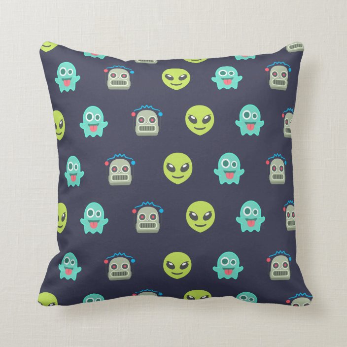 Cool Emoji Alien Ghost Robot Face Pattern Throw Pillow 