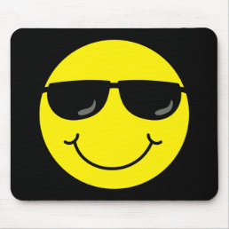 Cool Emoji Face Sunglasses on Black Mouse Pad