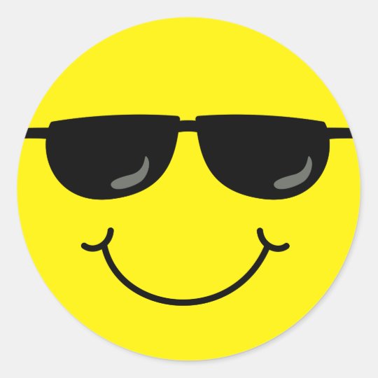 Cool Emoji Face with Sunglasses Classic Round Sticker ...