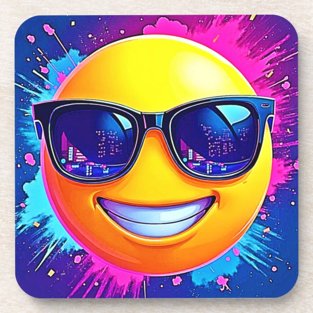 Cool 😎 Emoji Splash Fun Beverage Coaster (Front)