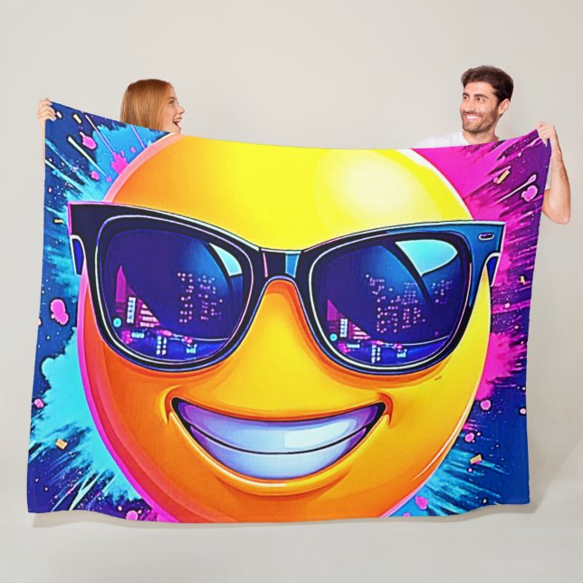 Cool 😎 Emoji Splash Fun Fleece Blanket (In Situ)