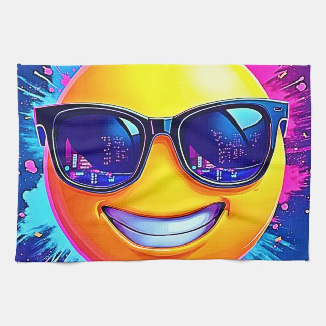 Cool 😎 Emoji Splash Fun Kitchen Towel (Horizontal)