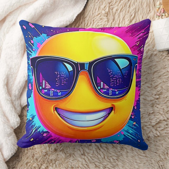 Cool 😎 Emoji Splash Fun Throw Pillow (Blanket)