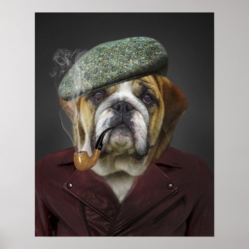 Cool English Bulldog French Hat Pipe Jacket  Poster
