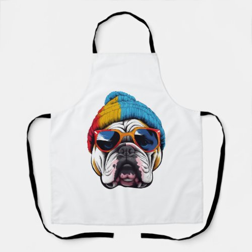 Cool English Bulldog Wearing A Beanie Hat Apron