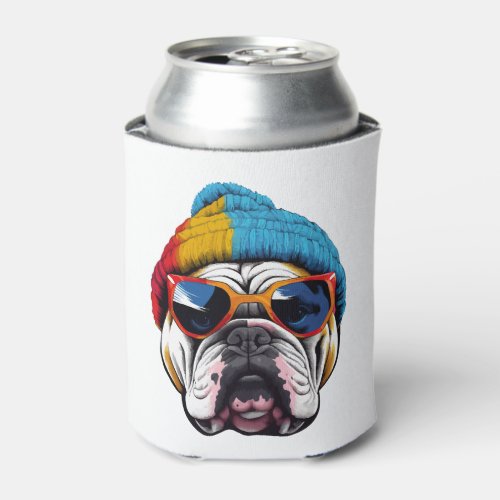 Cool English Bulldog Wearing A Beanie Hat Can Cooler