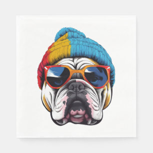 Cool English Bulldog Wearing A Beanie Hat Napkins
