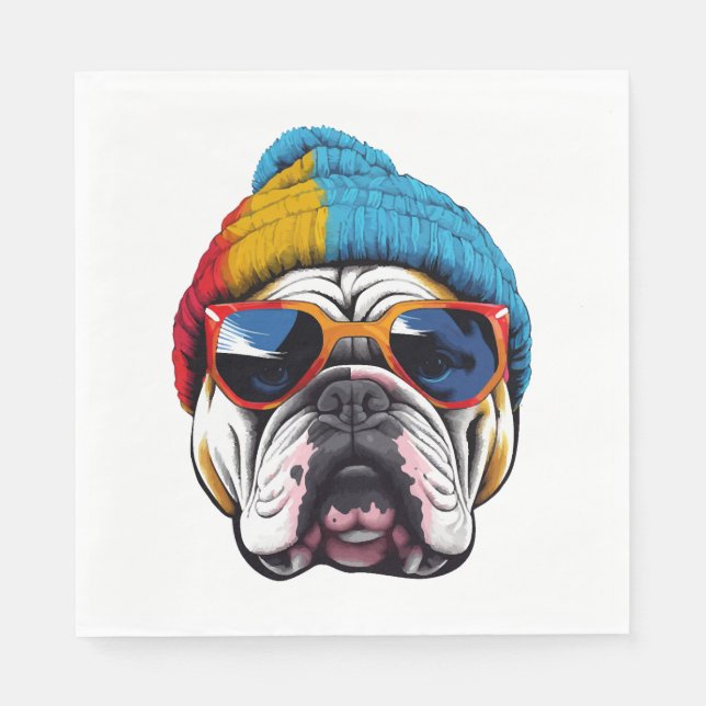 Cool English Bulldog Wearing A Beanie Hat Napkins (Front)