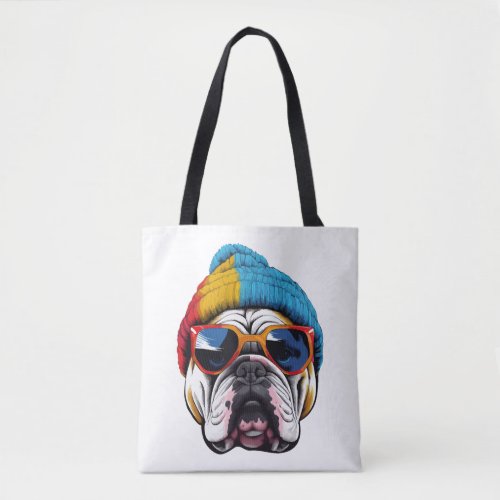 Cool English Bulldog Wearing A Beanie Hat Tote Bag