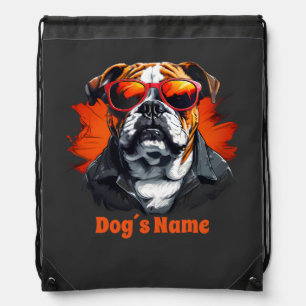 Cool English Bulldog With Sunglasses Drawstring Bag