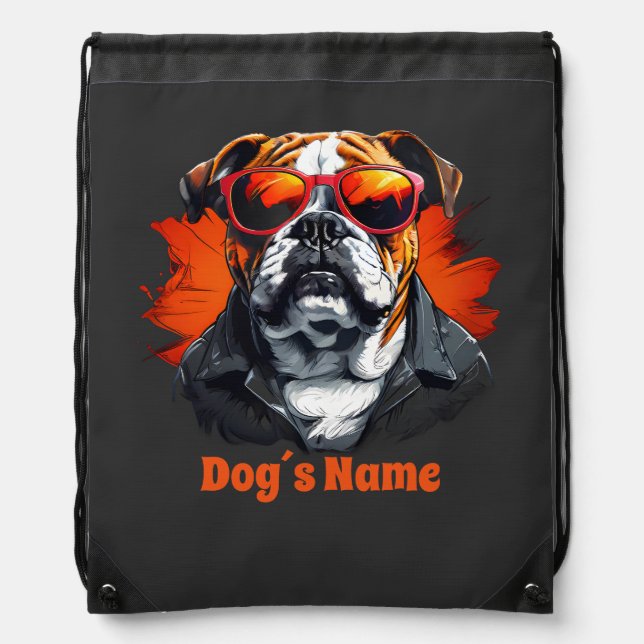 Cool English Bulldog With Sunglasses Drawstring Bag (Front)