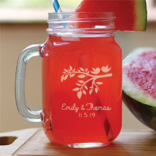 Cool Engraved Bird and Branch 16 oz. Mason Jar