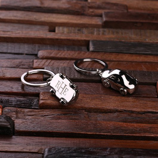 Cool Engraved Classic Monogram Car Steel Keychain (Top / Bottom)
