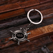 Cool Engraved Monogram Ship's Wheel Keychain (Top)
