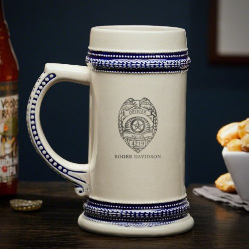 Cool Engraved Police Badge Ceramic Beer Stein