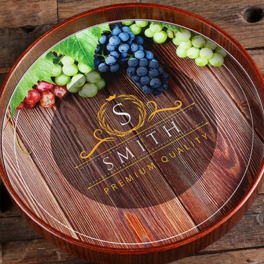 Cool Engraved Vineyard Round Serving Tray (Top)