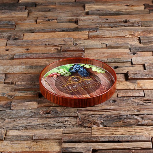 Cool Engraved Vineyard Round Serving Tray (Front Top)
