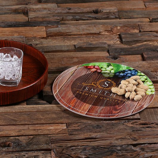 Cool Engraved Vineyard Round Serving Tray (Front Top)