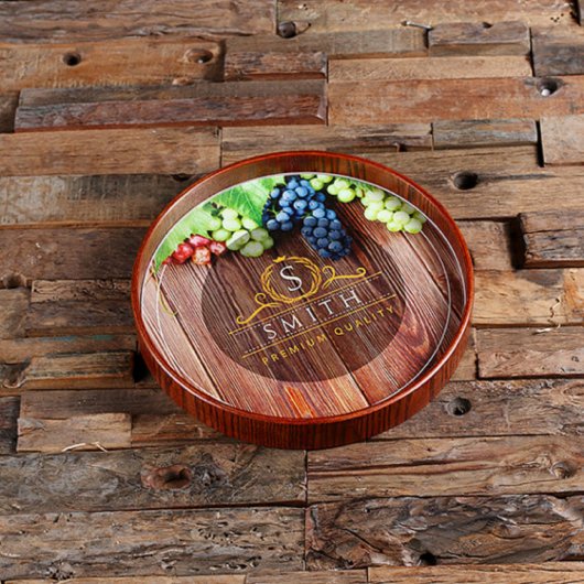 Cool Engraved Vineyard Round Serving Tray (Top)