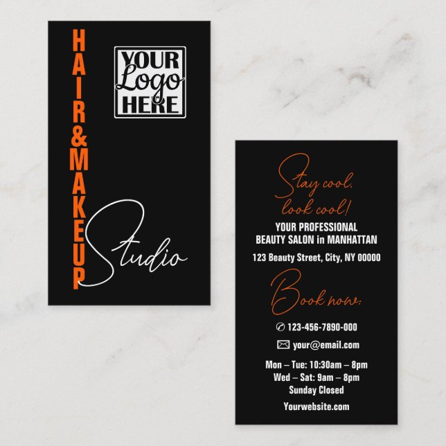 Cool Esthetician Modern Logo Photo Template Orange Business Card (Front/Back)