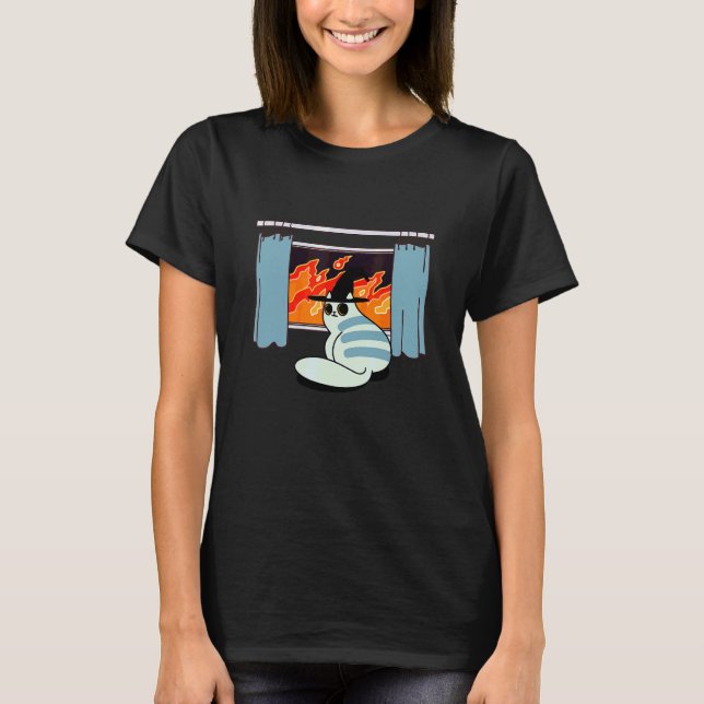 Cool Evil Fire Cat Illustration   Graphic Designs T-Shirt (Front)